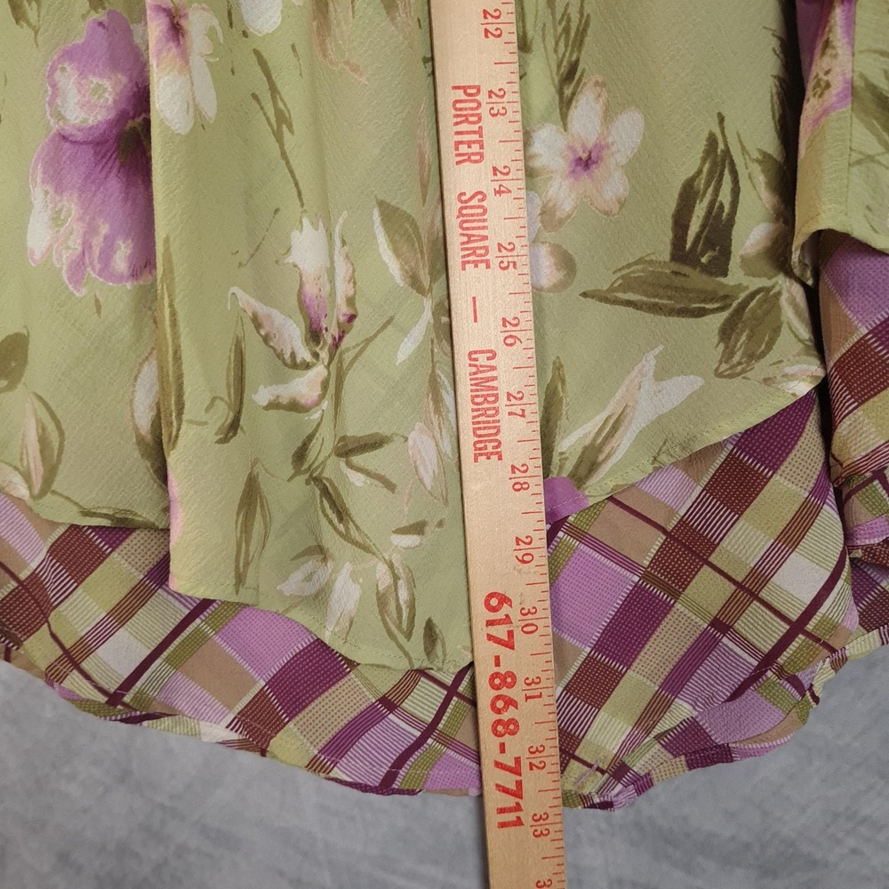 Vntg Y2K Skirt Womens 12 Green Floral Chiffon Midi Asym Hem Flutter Whimsy Fairy - Picture 10 of 16